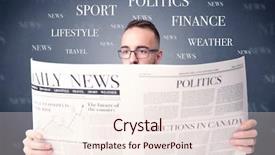  Presentation with smart - Presentation enhanced with current affair - young smart businessman reading daily background and a sky blue colored foreground