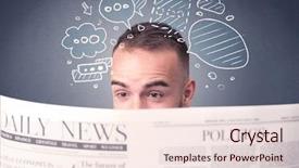  Presentation with reading - Theme enhanced with current affairs finance - puzzled young businessman reading daily background and a lemonade colored foreground