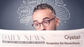  Presentation with reading - Amazing PPT theme having current affairs finance - puzzled young businessman reading daily backdrop and a lemonade colored foreground