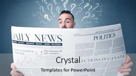  Presentation with question marks - Colorful PPT layouts enhanced with current affairs finance - young confused businessman reading daily backdrop and a sky blue colored foreground