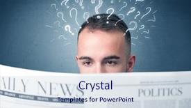  Presentation with question marks - Presentation theme having current affairs finance - young confused businessman reading daily background and a lemonade colored foreground