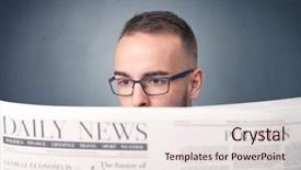  Presentation with smart dustbin - Slides with current affairs finance - young smart businessman reading daily background and a lemonade colored foreground