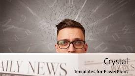  Presentation with newspaper - Beautiful theme featuring current affairs finance - young smart businessman reading daily backdrop and a soft green colored foreground