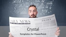  Presentation with business plan - PPT layouts consisting of current affairs finance - young smart businessman reading daily background and a light gray colored foreground