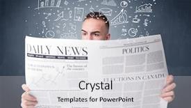  Presentation with business plan - Colorful PPT layouts enhanced with current affairs finance - young smart businessman reading daily backdrop and a light gray colored foreground