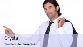  Presentation with brown - Cool new PPT theme with current trends - brown-haired man pointing with finger backdrop and a  colored foreground