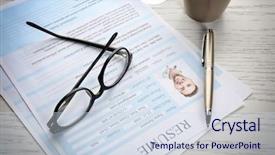  Presentation with resume - Presentation theme enhanced with curriculum vitae - resume forms and glasses background and a sky blue colored foreground