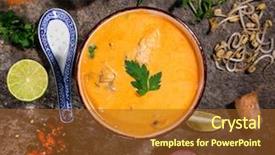  Presentation with asian food - PPT layouts enhanced with curry shrimps asian food background background and a tawny brown colored foreground