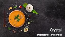  Presentation with thai food - PPT layouts having curry shrimps asian food background background and a dark gray colored foreground