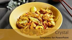  Presentation with chopstick - Beautiful PPT theme featuring curry-udon-noodles-asian-curry backdrop and a gold colored foreground