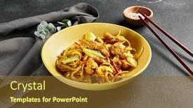  Presentation with asian food - Audience pleasing presentation design consisting of curry-udon-noodles-asian-curry backdrop and a tawny brown colored foreground