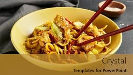  Presentation with asian food - PPT layouts featuring curry-udon-noodles-asian-curry background and a gold colored foreground