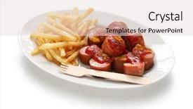  Presentation with food white - PPT theme having currywurst curry sausage german food background and a lemonade colored foreground