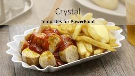  Presentation with street food - Presentation theme enhanced with currywurst-german-curry-sausage-street background and a soft green colored foreground