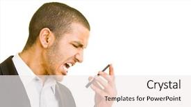  Presentation with young business man - Cool new presentation theme with curse - young business man screaming backdrop and a sky blue colored foreground