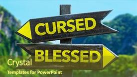  Presentation with blessed - PPT theme consisting of cursed - blessed signpost background and a tawny brown colored foreground