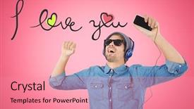  Presentation with pink musik - Cool new PPT layouts with cursive - hipster wearing sunglasses enjoying music backdrop and a coral colored foreground