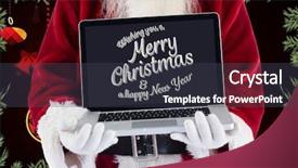  Presentation with santa claus and reindeers - Slide deck with cursive - mid section of santa claus background and a  colored foreground