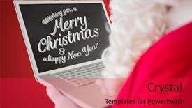  Presentation with santa claus and reindeers - Slides consisting of cursive - santa claus using laptop background and a red colored foreground