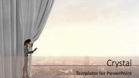  Presentation with behind curtain - Slide deck enhanced with curtain and city scape behind background and a  colored foreground