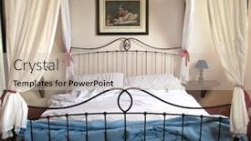  Presentation with bed - Theme enhanced with interior country style - curtained bed in tuscan farmhouse background and a soft green colored foreground