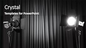  Presentation with projector - PPT theme featuring curtains and projector lights wtih background and a dark gray colored foreground