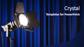  Presentation with projector - Colorful slide deck enhanced with curtains and projector lights wtih backdrop and a navy blue colored foreground