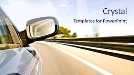  Presentation with car speeding - Beautiful presentation design featuring curve road accident - abstract blurred action from car backdrop and a sky blue colored foreground