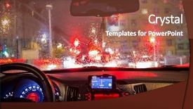  Presentation with night sky plane view - Cool new PPT layouts with curve road accident - night city from the car backdrop and a red colored foreground