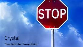  Presentation with street accident - Cool new PPT theme with curve road accident - street stop sign with clouds backdrop and a teal colored foreground