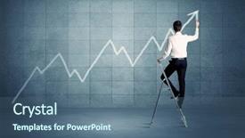  Presentation with blue line - PPT theme enhanced with curved arrow - man standing on a ladder background and a ocean colored foreground