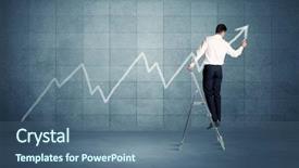  Presentation with blue line - Colorful PPT theme enhanced with curved arrow - man standing on a ladder backdrop and a ocean colored foreground