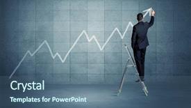  Presentation with blue line - Audience pleasing PPT theme consisting of curved arrow - man standing on a ladder backdrop and a ocean colored foreground