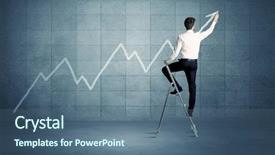  Presentation with blue line - Beautiful presentation theme featuring curved arrow - man standing on a ladder backdrop and a ocean colored foreground