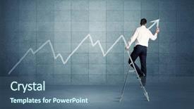  Presentation with blue line - Amazing PPT theme having curved arrow - man standing on a ladder backdrop and a ocean colored foreground