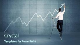  Presentation with blue line - Slide set featuring curved arrow - man standing on a ladder background and a ocean colored foreground