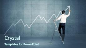  Presentation with blue line - Audience pleasing theme consisting of curved arrow - man standing on a ladder backdrop and a ocean colored foreground