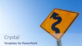  Presentation with caution - PPT layouts featuring curved-road-caution-sign-blue background and a sky blue colored foreground
