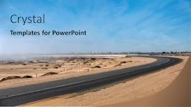  Presentation with desert - PPT layouts consisting of curved-road-in-the-desert background and a light blue colored foreground