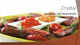  Presentation with green plate - Slide deck consisting of curved slices of beef meat on green plate background and a white colored foreground