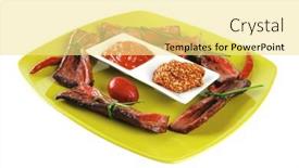  Presentation with green plate - Audience pleasing PPT theme consisting of curved slices of beef meat on green plate backdrop and a blonde colored foreground