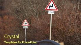  Presentation with traffic road - PPT theme consisting of curves-coming-traffic-sign background and a tawny brown colored foreground