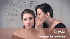  Presentation with teen girl tech - Audience pleasing presentation theme consisting of curves spirals on grey wall backdrop and a coral colored foreground