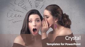  Presentation with teen girl - Amazing PPT theme having curves spirals on grey wall backdrop and a coral colored foreground