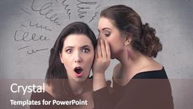  Presentation with teen girl - Cool new slide set with curves spirals on grey wall backdrop and a violet colored foreground