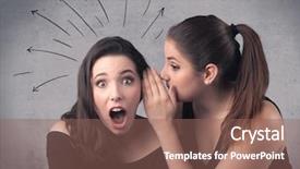  Presentation with teen girl tech - Audience pleasing presentation design consisting of curves spirals on grey wall backdrop and a violet colored foreground