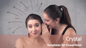  Presentation with teen girl tech - Slide set featuring curves spirals on grey wall background and a coral colored foreground