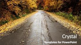  Presentation with blind curve road and - Slide deck enhanced with curving road in autumn forest background and a  colored foreground