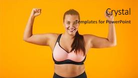  Presentation with fitness clothing - Presentation theme featuring curvy - portrait of a cheerful overweight background and a gold colored foreground