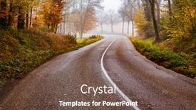  Presentation with foggy forest - Amazing PPT layouts having curvy-road-in-beautiful-foggy backdrop and a tawny brown colored foreground